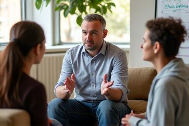 People engaged in a lively discussion during a wellness seminar.